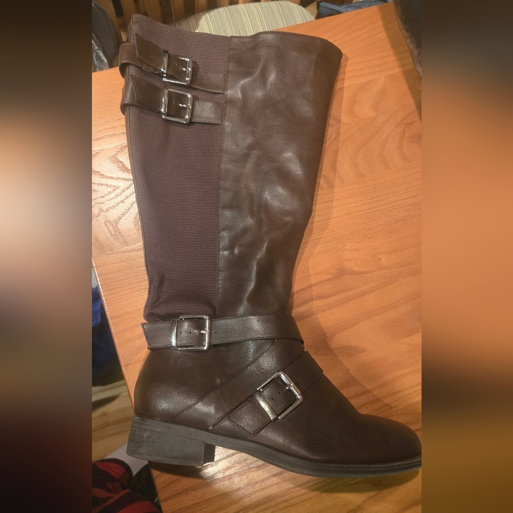 Brown Leather Knee-High Boots Torrid Size 8 W Wide Riding Boots